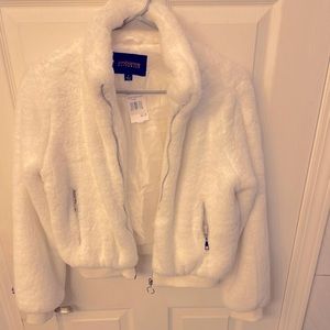 White faux fur jacket